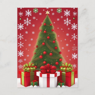 Cartão Postal Árvore de Natal Festiva no Inverno Nevado