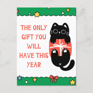Cartão Postal Árvore de Natal Gato Preto Engraçado