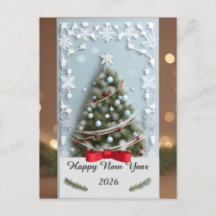 Cartão Postal 🎄 Árvore de Natal Mágica Nevada Festiva ❄️ Feriad