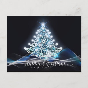 Cartão Postal Árvore de Natal Moderna Neon Azul Branco e Preto