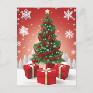 Cartão Postal 🎄 Árvore de Natal Nevada Elegância ❄️ Festa de In