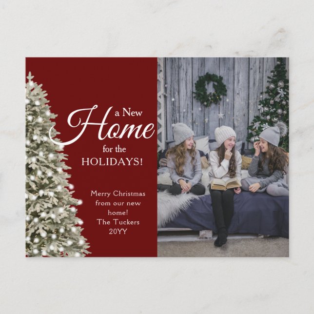 Cartão Postal Árvore de Natal Nova Casa para Movimentação de Fot (Frente)