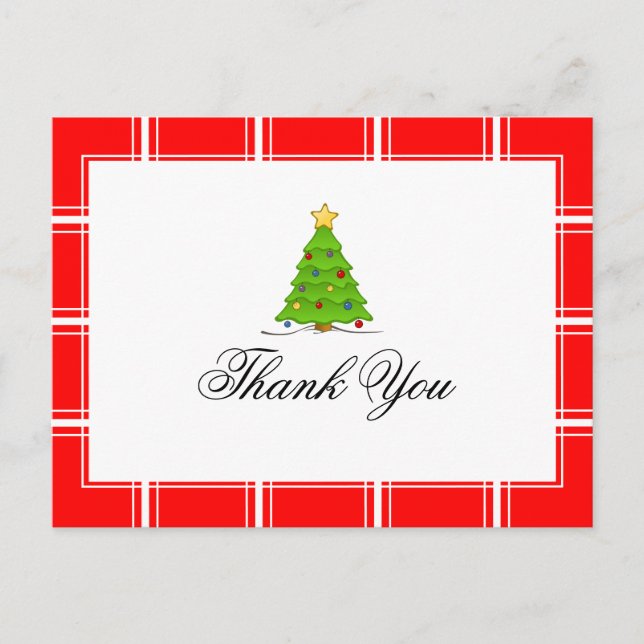 Cartão Postal Árvore de Natal Obrigado Vermelho (Frente)