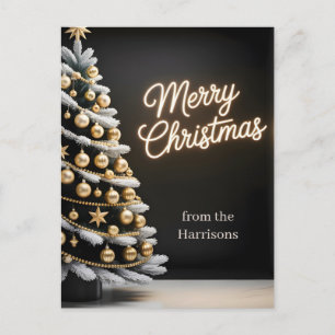 Cartão Postal Árvore de Natal Preta e Dourada com Texto Personal