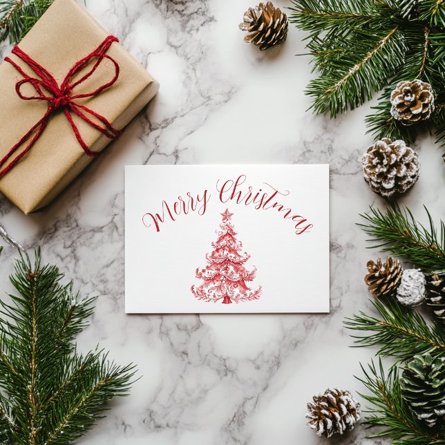 Cartão Postal Árvore de Natal Red Toile (red toile christmas tree)