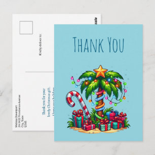 Cartão Postal Árvore de Natal Tropical de Palma Obrigado        