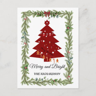 Cartão Postal Árvore de Natal Vermelha Moderna e Script Alegre &