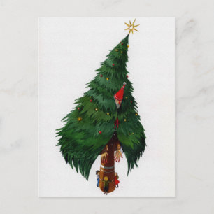 Cartão Postal Árvore de Natal Viva Assustadora Vintage