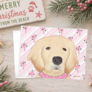 Cartão Postal Árvore de Palme Rosa Cachorro Golden Retriever Car