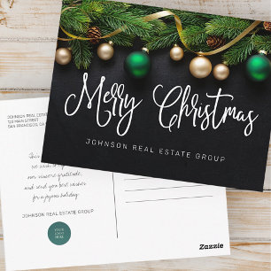 Cartão Postal Árvore de pinheiro de Natal e Bolas Feliz Natal