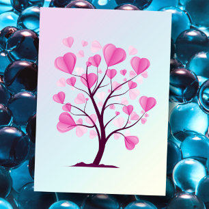 Cartão Postal Árvore do Amor Árvore de Corações Pastel Rosa Aqua