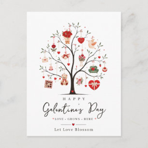 Cartão Postal Árvore do Coração em Aquarela Galentine