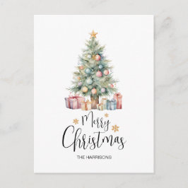 Cartão Postal Árvore e apresentações de natal Elegante Watercolo