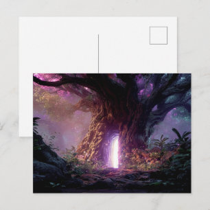 Cartão Postal Árvore Encantada Surrealista Com Portal Brilhante