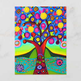 Cartão Postal Árvore Estilizada em Arte Popular Colorida | Pensa