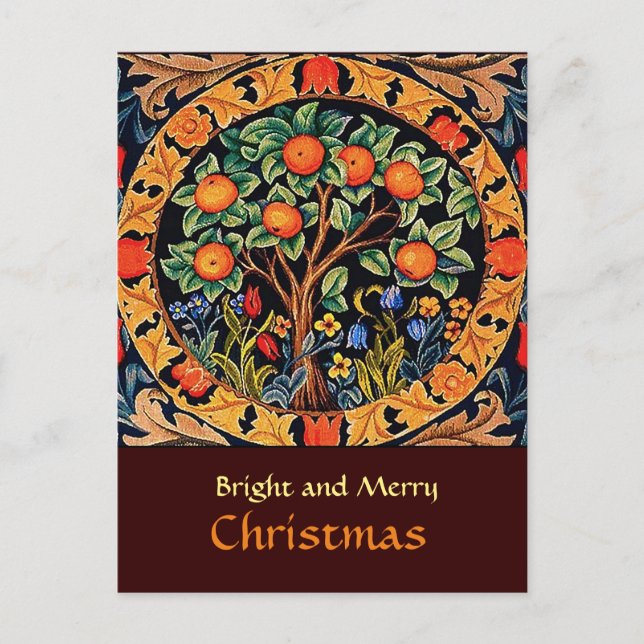 CARTÃO POSTAL ÁRVORE LARANJA COM FOLHAS VERDES, FLORES (Frente)