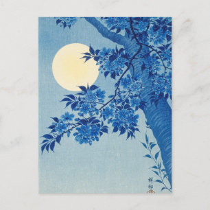 Cartão Postal Árvore Lua Azul: Noite de Flor de Cereja Japonês