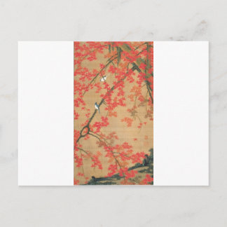 Cartão Postal Árvore mapeada e aves pequenas por Ito Jakuchu