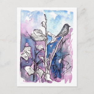 Cartão Postal Árvore Negra Sai Da Água De Desenho De Inverno