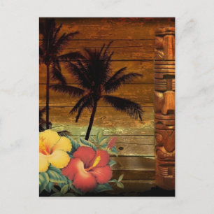 Cartão Postal Árvore Palm totem tropical hibiscus floral havaian