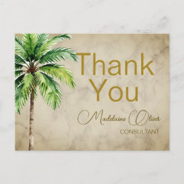Cartão Postal Árvore Palma Aquarela Tropical Obrigado 
