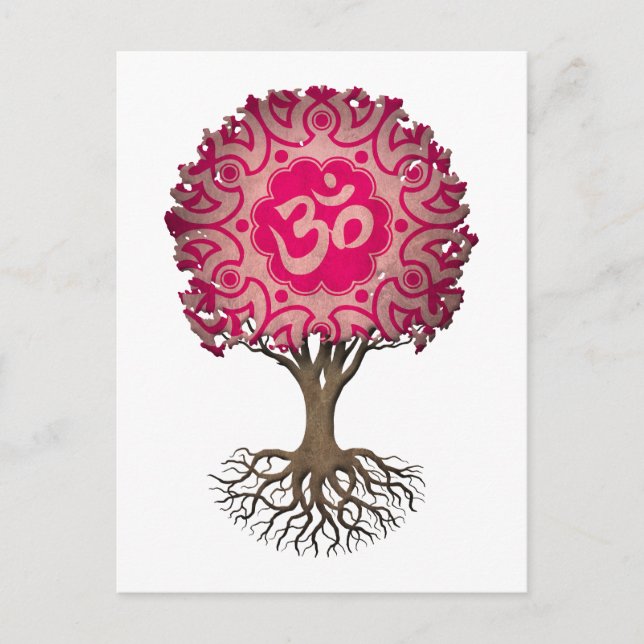 Cartão Postal Árvore rosa de Om Yoga (Frente)