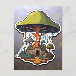 Cartão Postal Árvore Surreal De Cogumelo Sobre Gnomo Hut