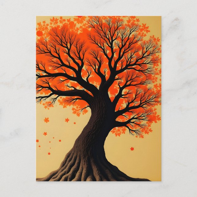 Cartão Postal Árvore Surreal de Outono Laranja (Frente)