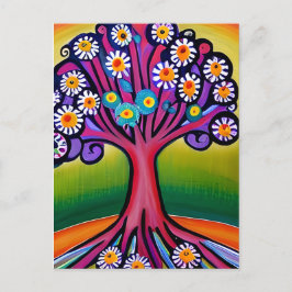 Cartão Postal Árvore Whimsical Colorida Foley Art Style