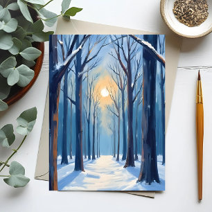 Cartão Postal Árvores de Aquarela da Floresta de Inverno