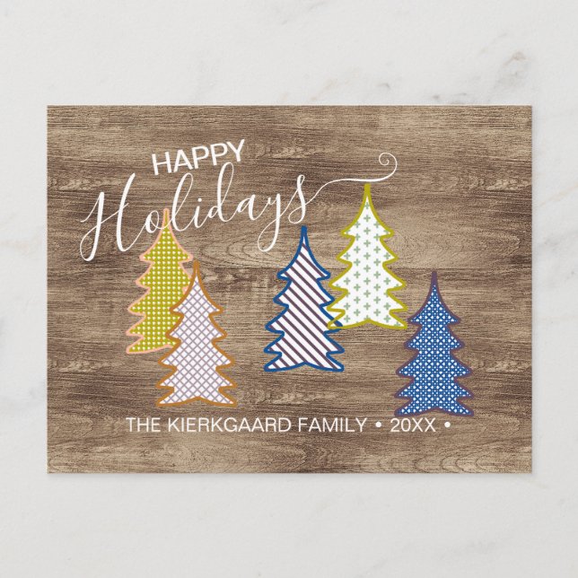 Cartão Postal Árvores de Natal Abstratas Retro em Padrão de Text (Frente)