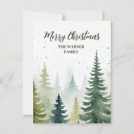 Cartão Postal Árvores de Natal de Aquarela Neve Inverno