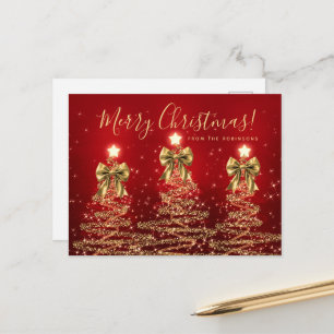 Cartão Postal Árvores de Natal Elegantes de Férias Douradas Verm