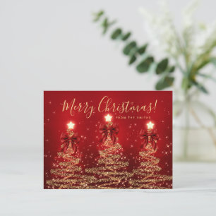Cartão Postal Árvores de Natal Elegantes de Férias Douradas Verm