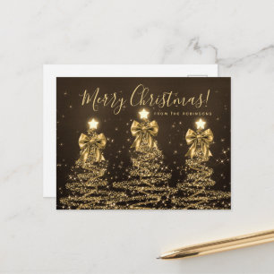 Cartão Postal Árvores de Natal Elegantes de Férias em Dourado c/