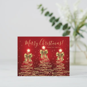 Cartão Postal Árvores de Natal Elegantes em Dourado e Vermelho c