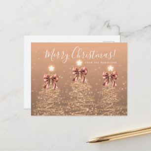 Cartão Postal Árvores de Natal Elegantes em Dourado Rosado com L
