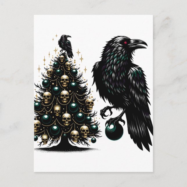 Cartão Postal Árvores de Natal Gótica e Ravens (Frente)