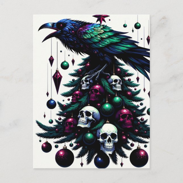 Cartão Postal Árvores de Natal Gótica e Ravens (Frente)