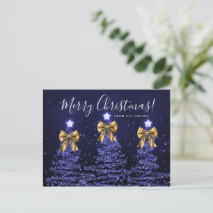 Cartão Postal Árvores de Natal Navy Elegantes com Arcos Dourados