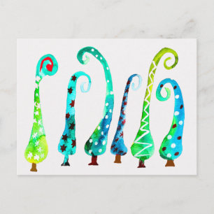 Cartão Postal Árvores de natal por aquarela
