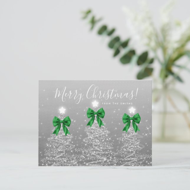Cartão Postal Árvores de Natal Prateadas de Férias Elegantes com (Em pé/Frente)
