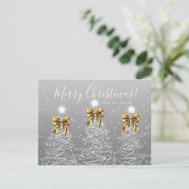Cartão Postal Árvores de Natal Prateadas Elegantes com Arcos Dou (Em pé/Frente)