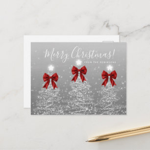 Cartão Postal Árvores de Natal Prateadas Elegantes com Laços Ver