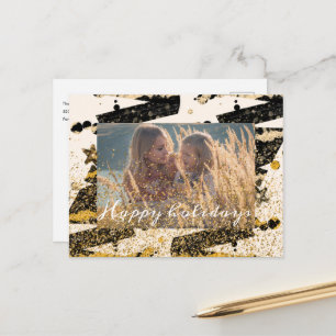 Cartão Postal árvores de Natal pretas e douradas com foto person