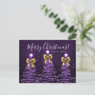 Cartão Postal Árvores de Natal Roxas Elegantes Férias com Laços
