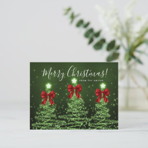 Cartão Postal Árvores de Natal Verdes Elegantes Fitas Vermelhas
