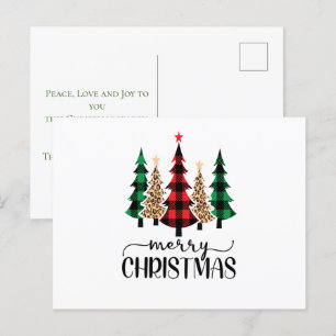 Cartão Postal Árvores Xadrez Vermelhas Verdes e Pretas de Natal 