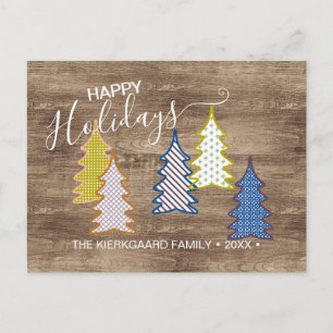 Cartão Postal Árvores Xmas De Abstrato Retro No Padrão De Madeir