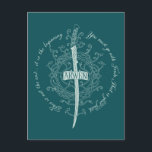 Cartão Postal ARWEN™ Elven Sword Quote<br><div class="desc">Honor the strength and grace of Arwen™ with this striking Lord of the Rings™ design inspired by the Elves. Centered around an elegant Elven sword framed by intricate, flowing vinework, the artwork beautifully reflects her courage, devotion, and timeless spirit. The circular quote, “This is not the end… it is the...</div>
